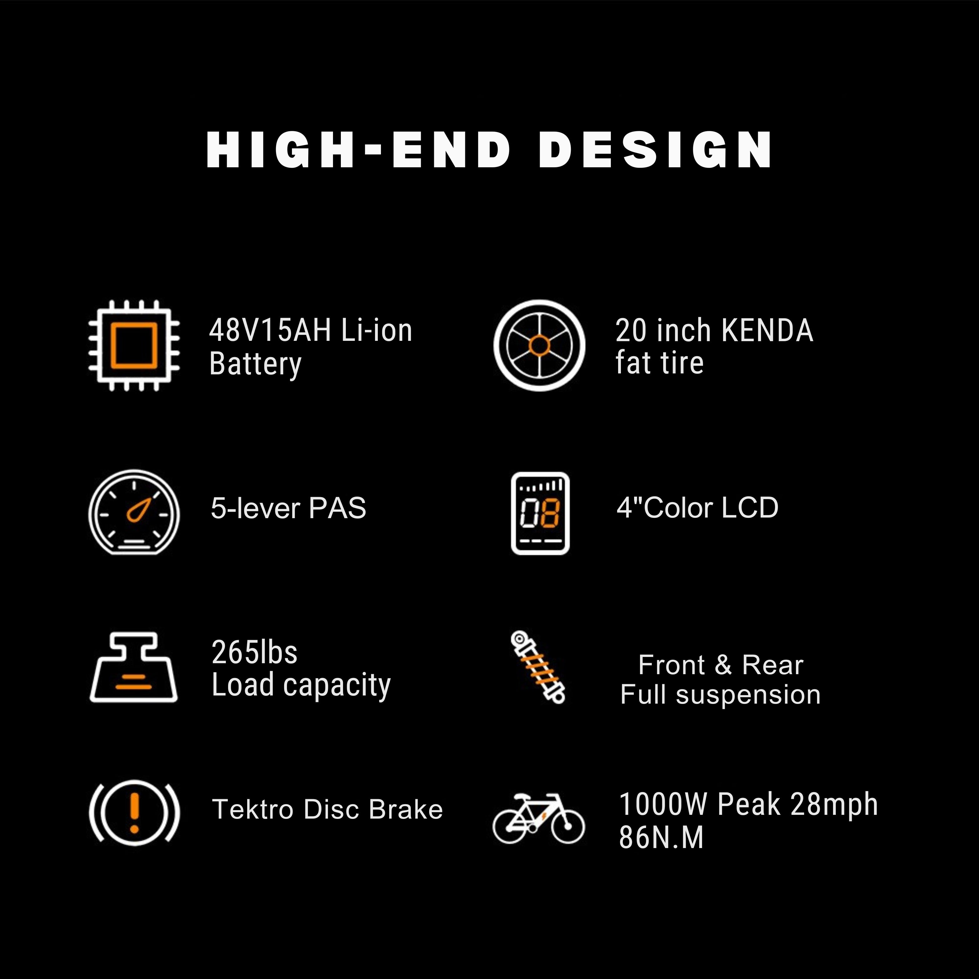 Zerano Z1 20'' 1000W Full Suspension Moped-style Electric Bike