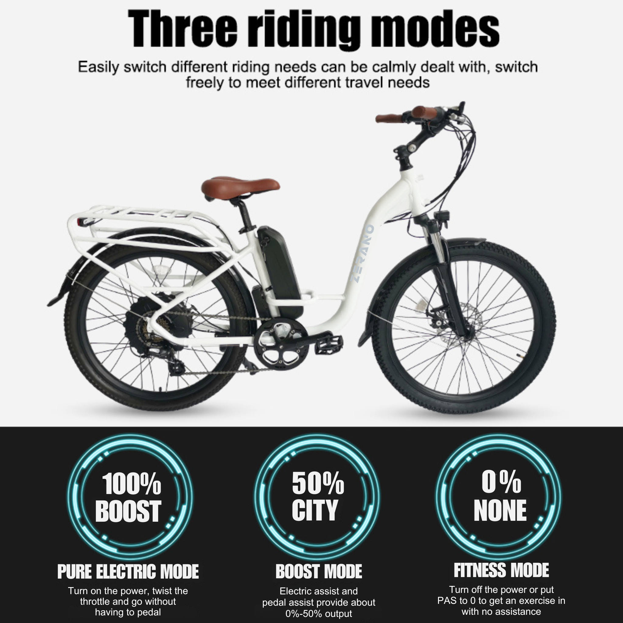 Zerano Cali Cruiser 26" 1000W Step-Thru Beach Cruiser E-Bike