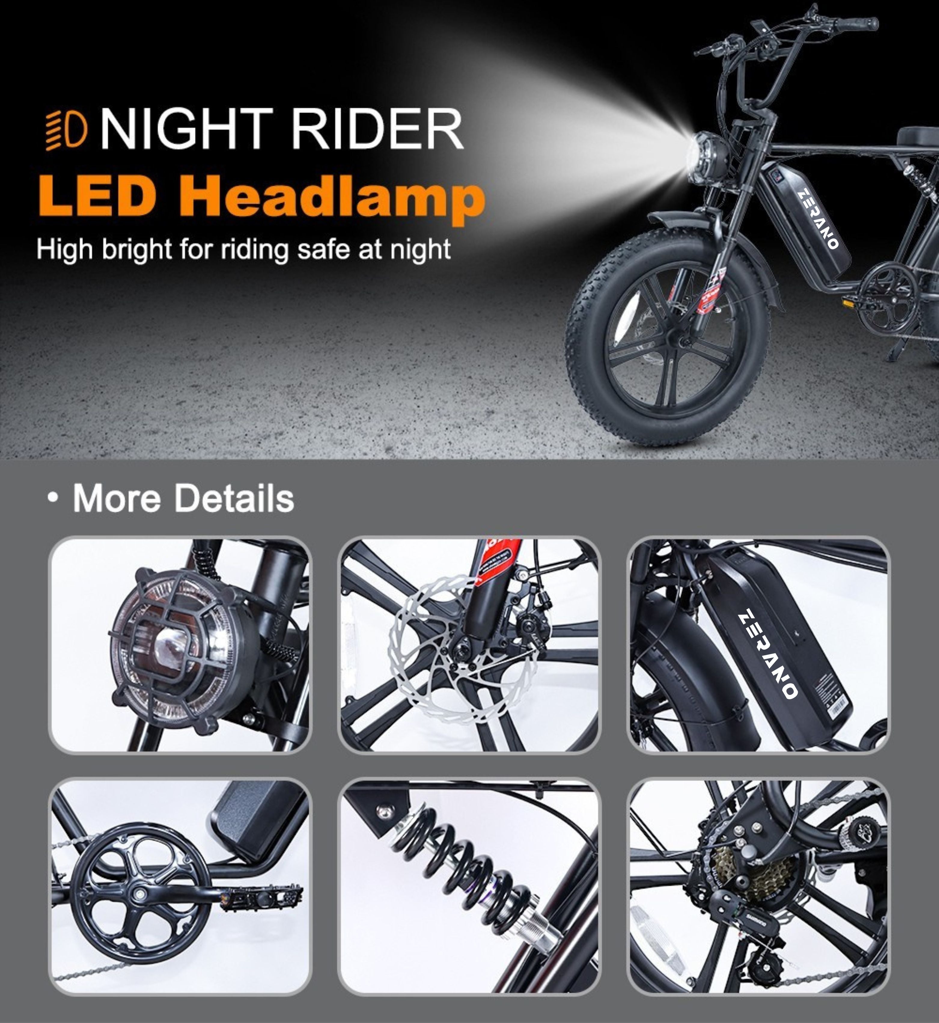 Zerano Z1 20'' 1000W Full Suspension Moped-style Electric Bike