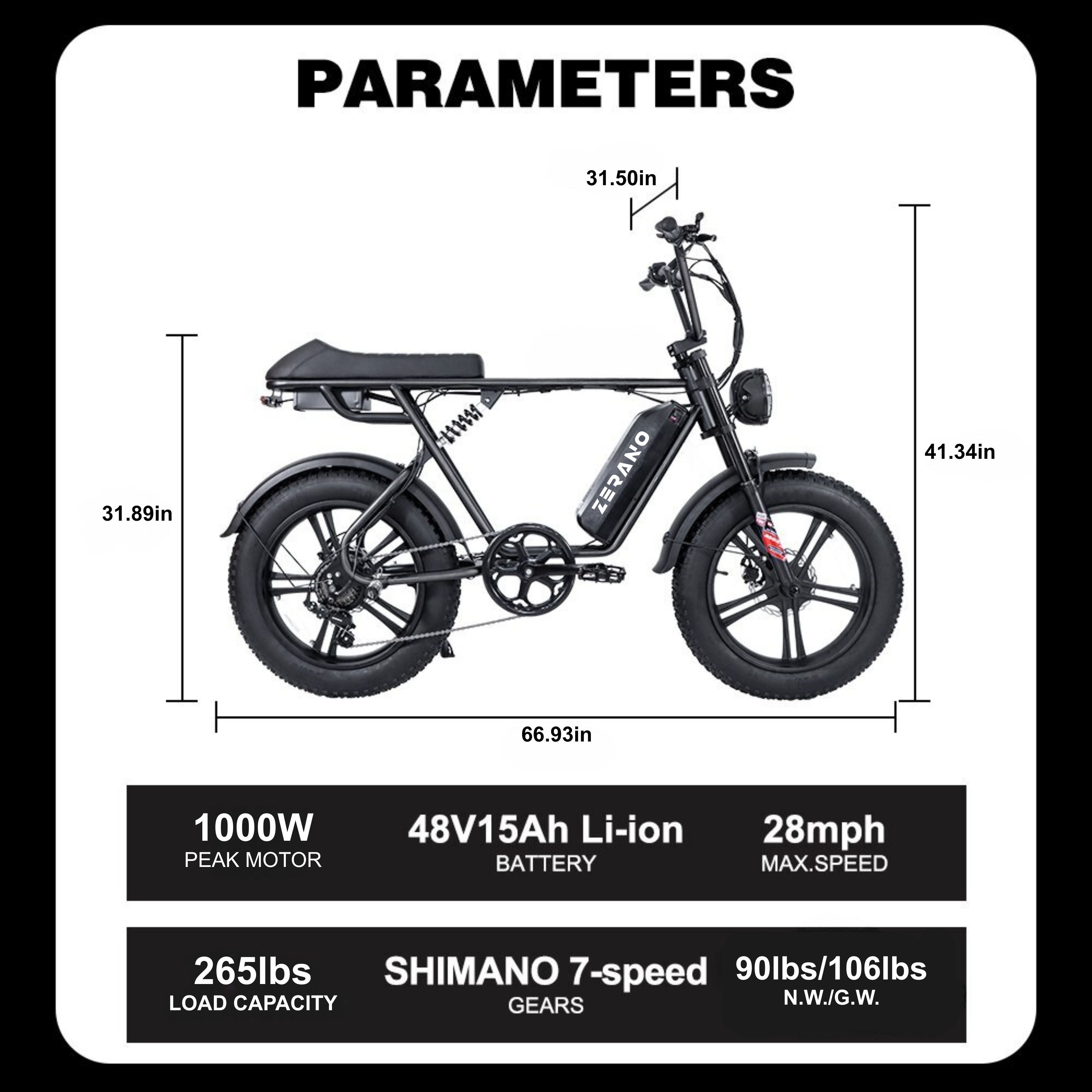 Zerano Z1 20'' 1000W Full Suspension Moped-style Electric Bike