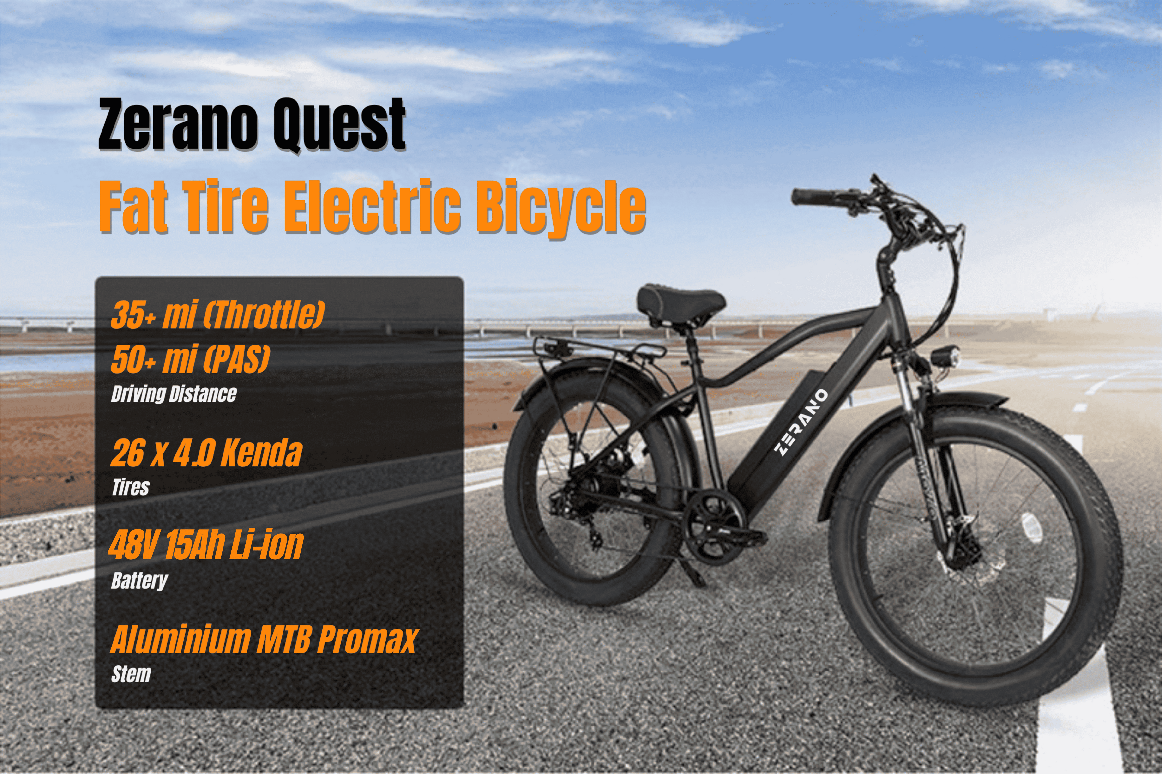 Zerano Quest 26" 1000W Fat Tire Off-Road Electric Bike
