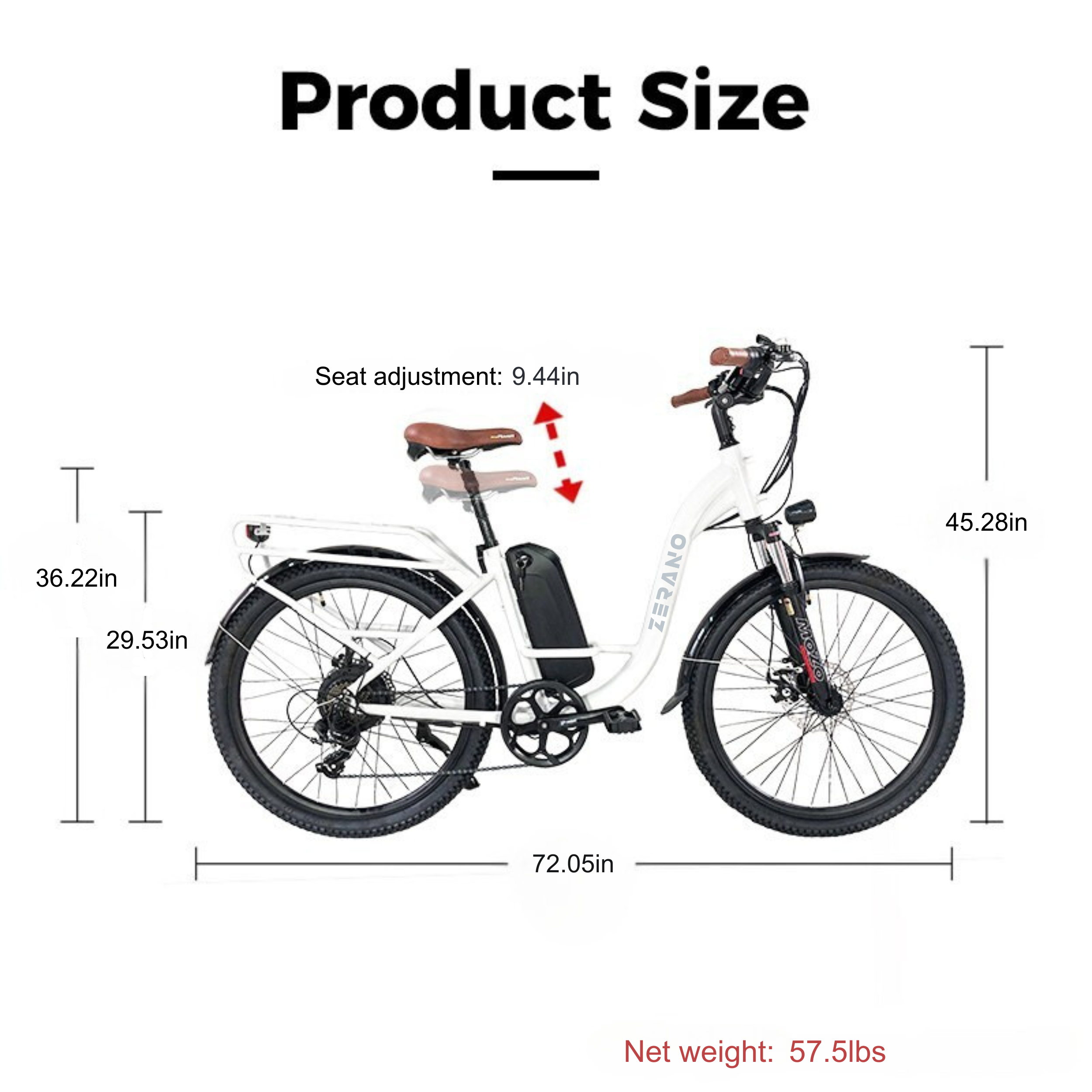Zerano Cali Cruiser 26" 1000W Step-Thru Beach Cruiser E-Bike